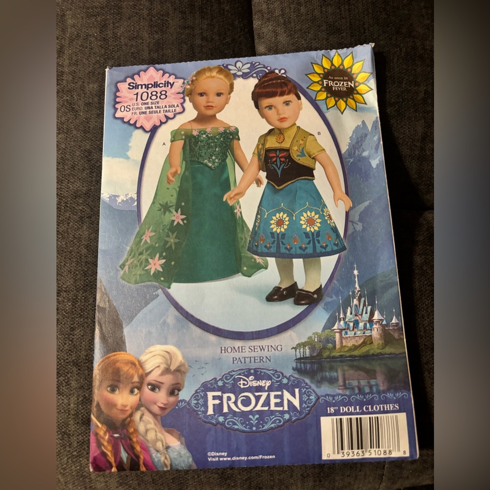 1088 Simplicity Disney Frozen Doll Clothes Sewing Pattern-uncut-factory folded
